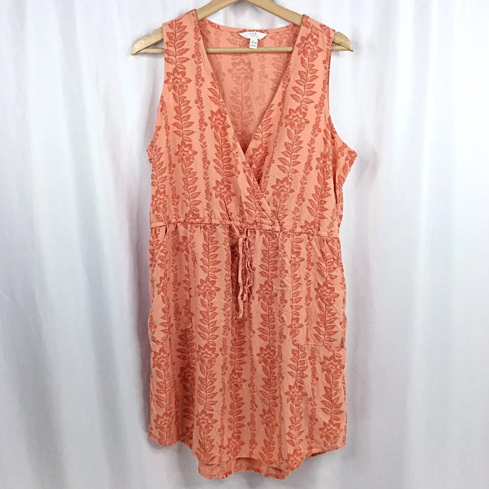 Time and Tru Women's Tank Dress Size Large Floral‎ V-Neck Sleeveless Tie Waist